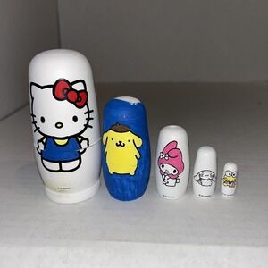 Hello Kitty Sanrio Wooden Nesting‎ Dolls Set Of 5 Melody, Keroppi, Cinnaroll A2